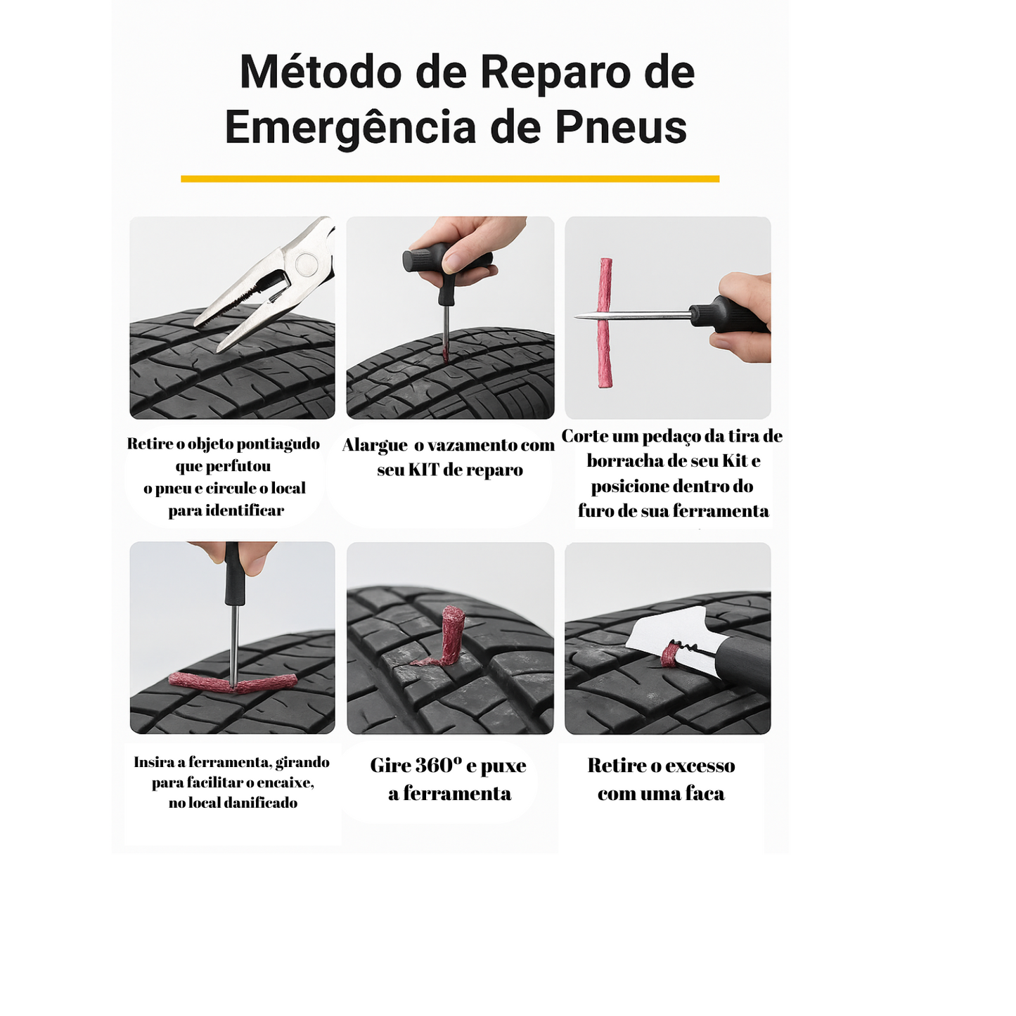 Kit de Reparo de Pneus Sem Câmara